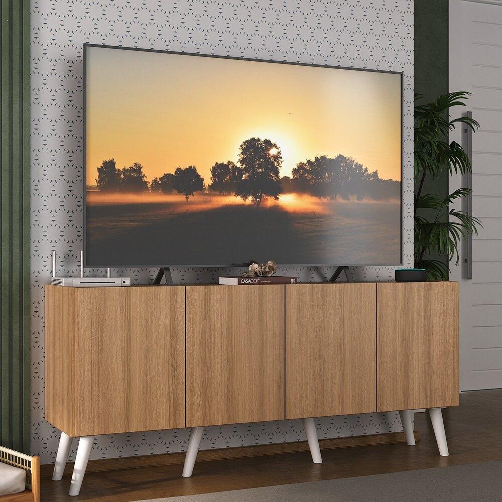 Rack Retrô para TV até 50 Polegadas com 4 Portas Multimóveis MP1071 Rustic/Branco