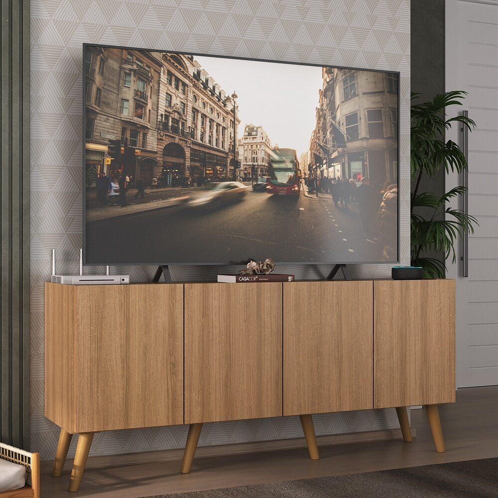 Rack Retrô para TV até 50 Polegadas com 4 Portas Multimóveis MP1071 Rustic/Natural