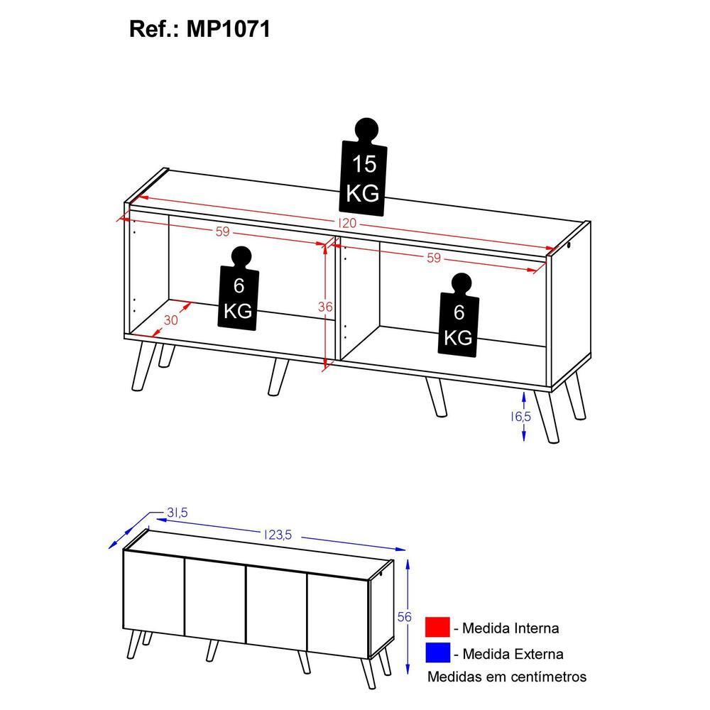 Rack Retrô para TV até 50 Polegadas com 4 Portas Multimóveis MP1071 Rustic/Natural