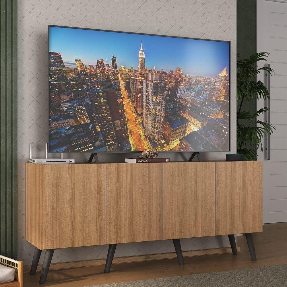 Rack Retrô para TV até 50 Polegadas com 4 Portas Multimóveis MP1071 Rustic/Preto