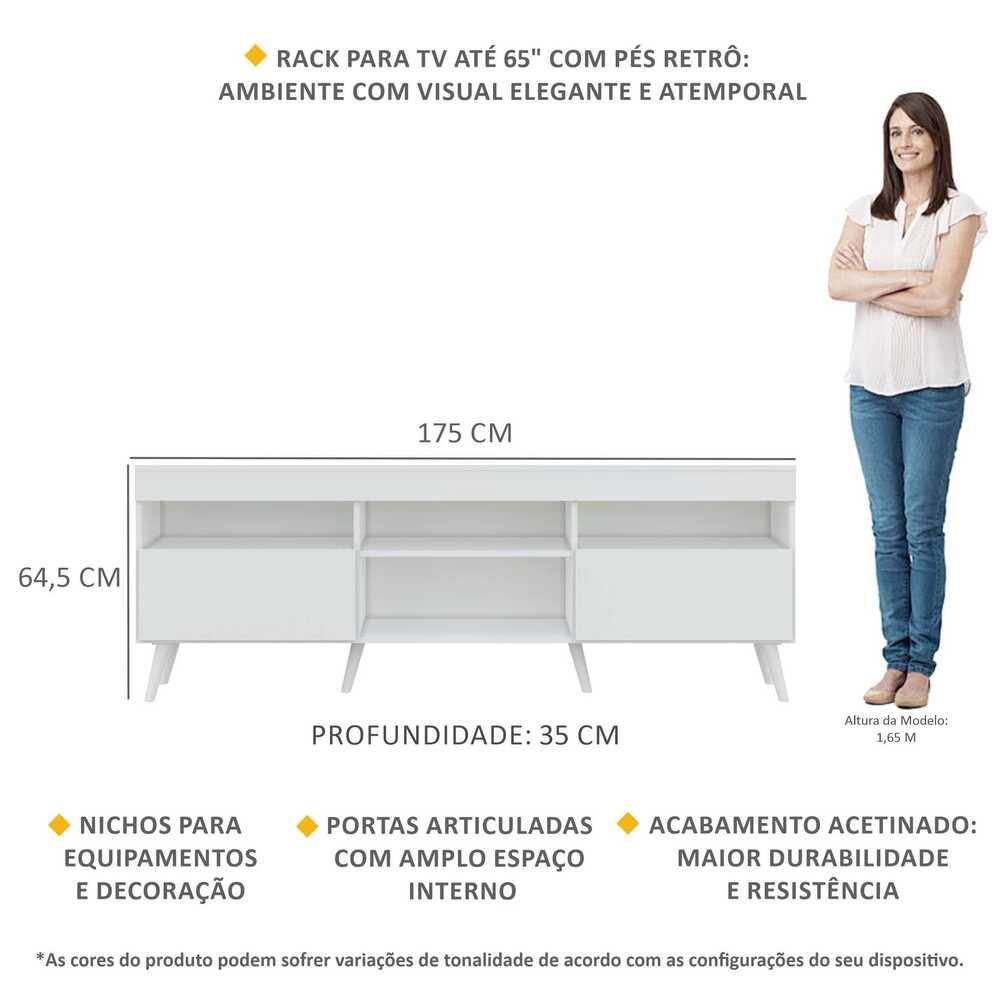 Rack Retrô para TV até 65" Multimóveis Paris FG3327 com 2 Portas Branco