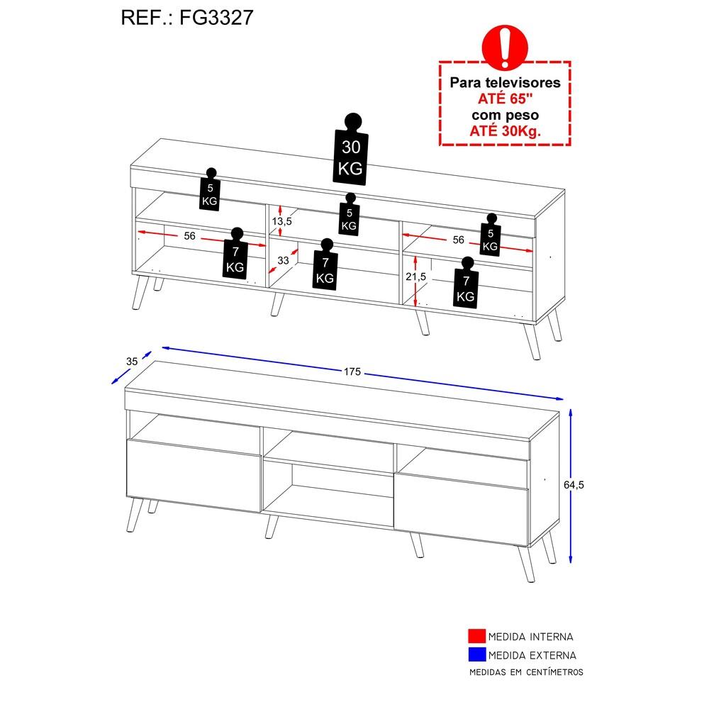 Rack Retrô para TV até 65" Multimóveis Paris FG3327 com 2 Portas Rustic/Preto