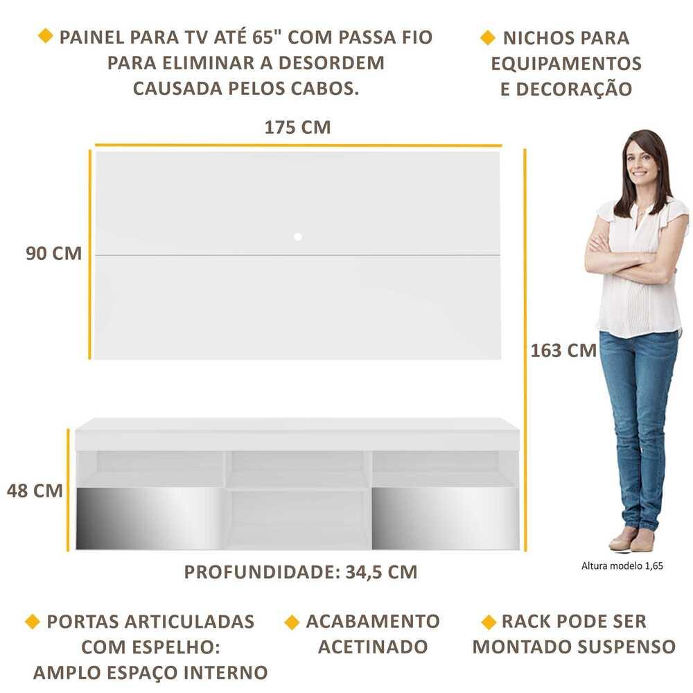 Rack Suspenso com Espelho e Painel para TV até 65" Multimóveis Flórida FG3322 Branco