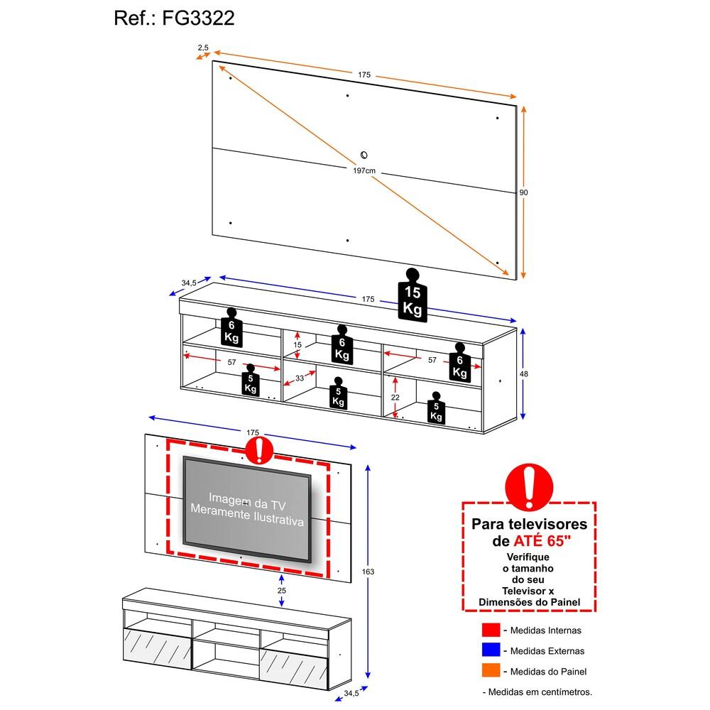 Rack Suspenso com Espelho e Painel para TV até 65" Multimóveis Flórida FG3322 Branco