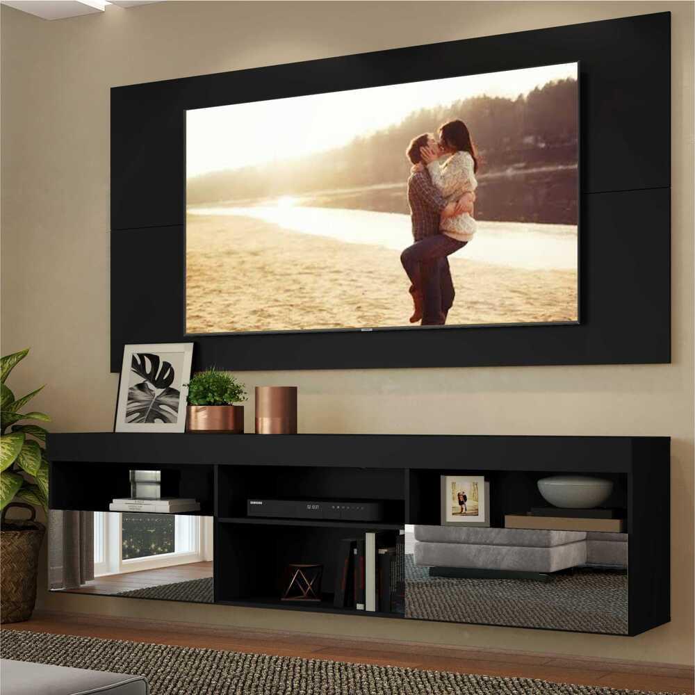 Rack Suspenso com Espelho e Painel para TV até 65" Multimóveis Flórida FG3322 Preto