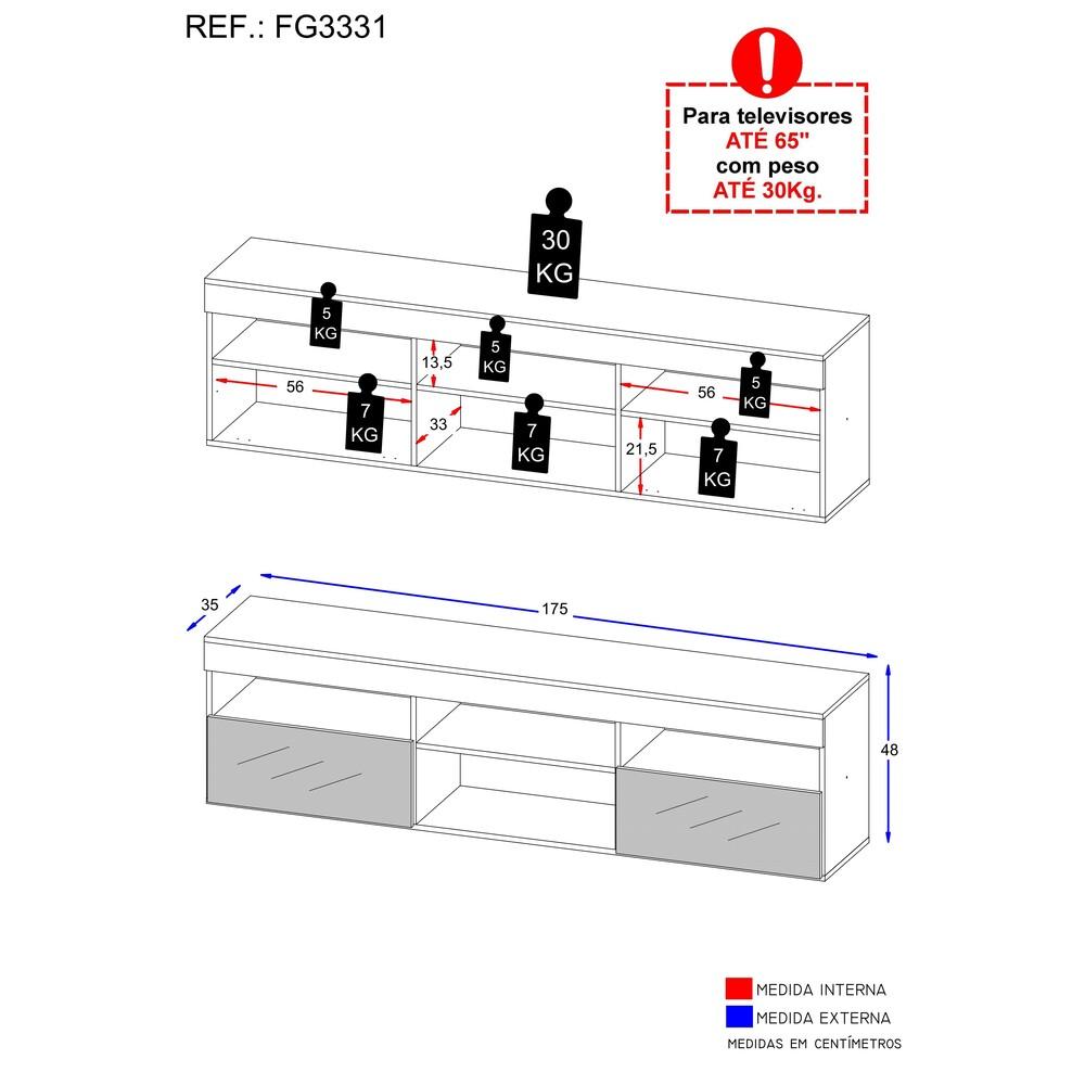 Rack Suspenso com Espelho para TV até 65" Multimóveis Paris FG3331 com 2 Portas Branco
