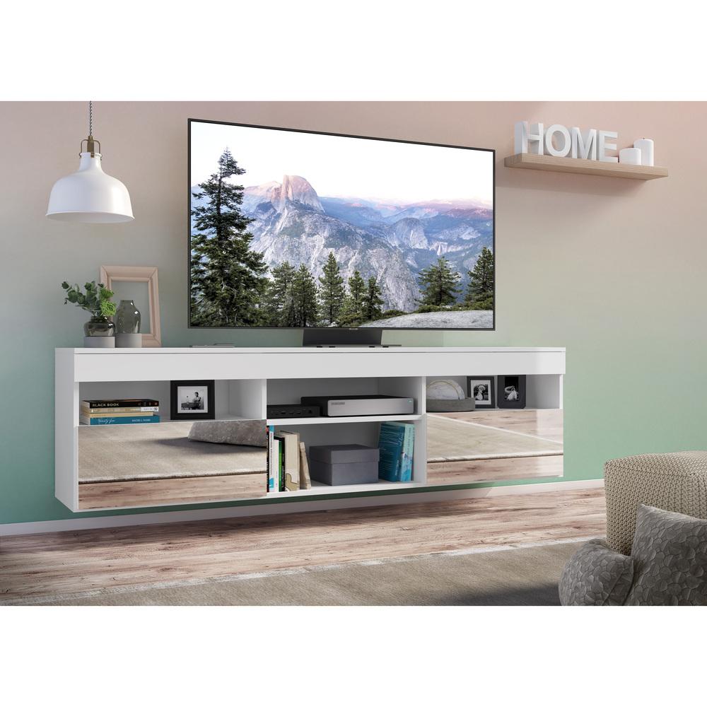 Rack Suspenso com Espelho para TV até 65" Multimóveis Paris FG3331 com 2 Portas Branco