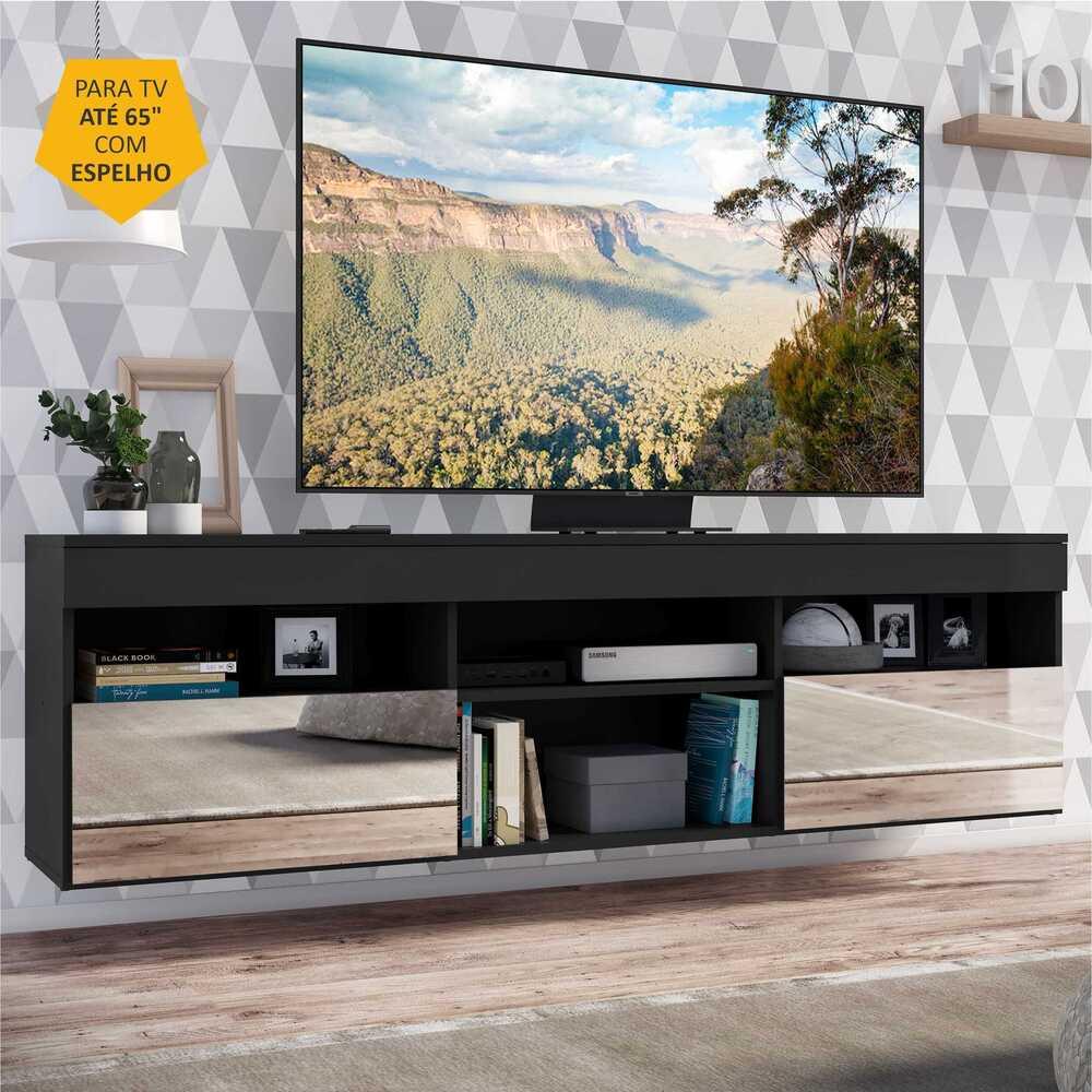 Rack Suspenso com Espelho para TV até 65" Multimóveis Paris FG3331 com 2 Portas Preto