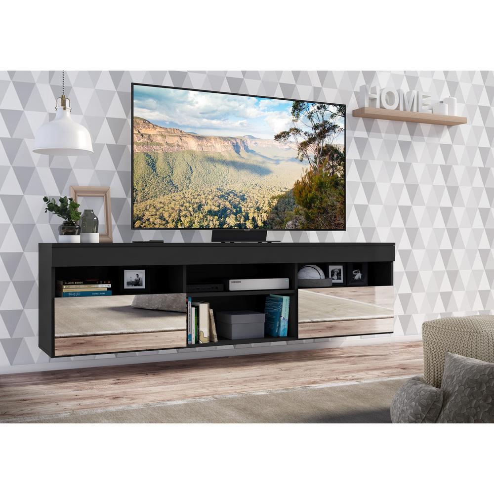 Rack Suspenso com Espelho para TV até 65" Multimóveis Paris FG3331 com 2 Portas Preto