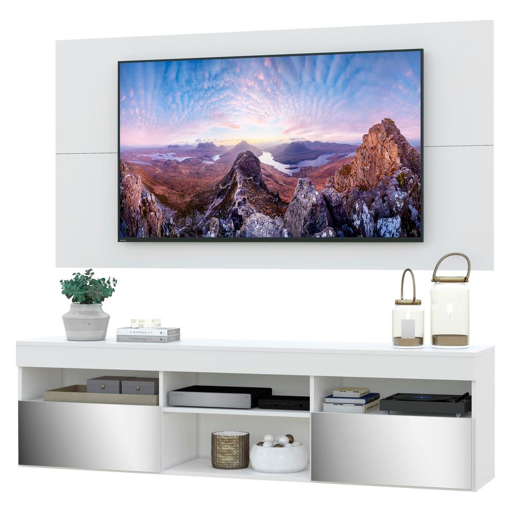 Rack Suspenso com Espelho, Painel TV 65" e  2 Portas Londres Multimóveis Branco