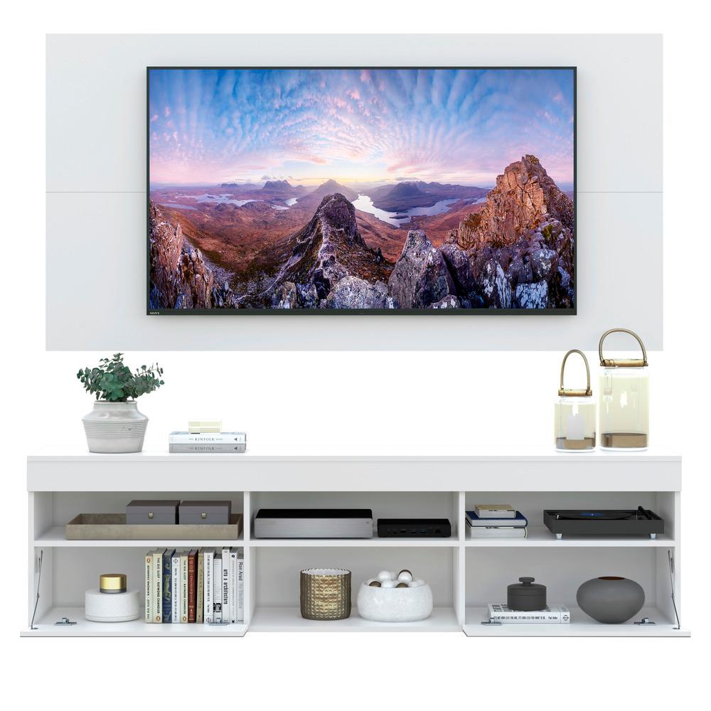 Rack Suspenso com Espelho, Painel e Suporte TV 65" com 2 Portas Londres Multimóveis Branco