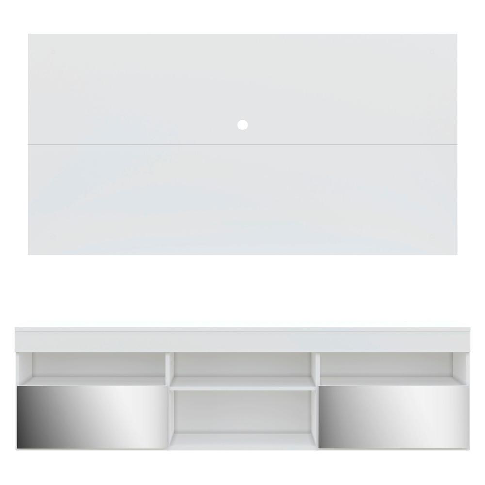 Rack Suspenso com Espelho, Painel e Suporte TV 65" com 2 Portas Londres Multimóveis Branco