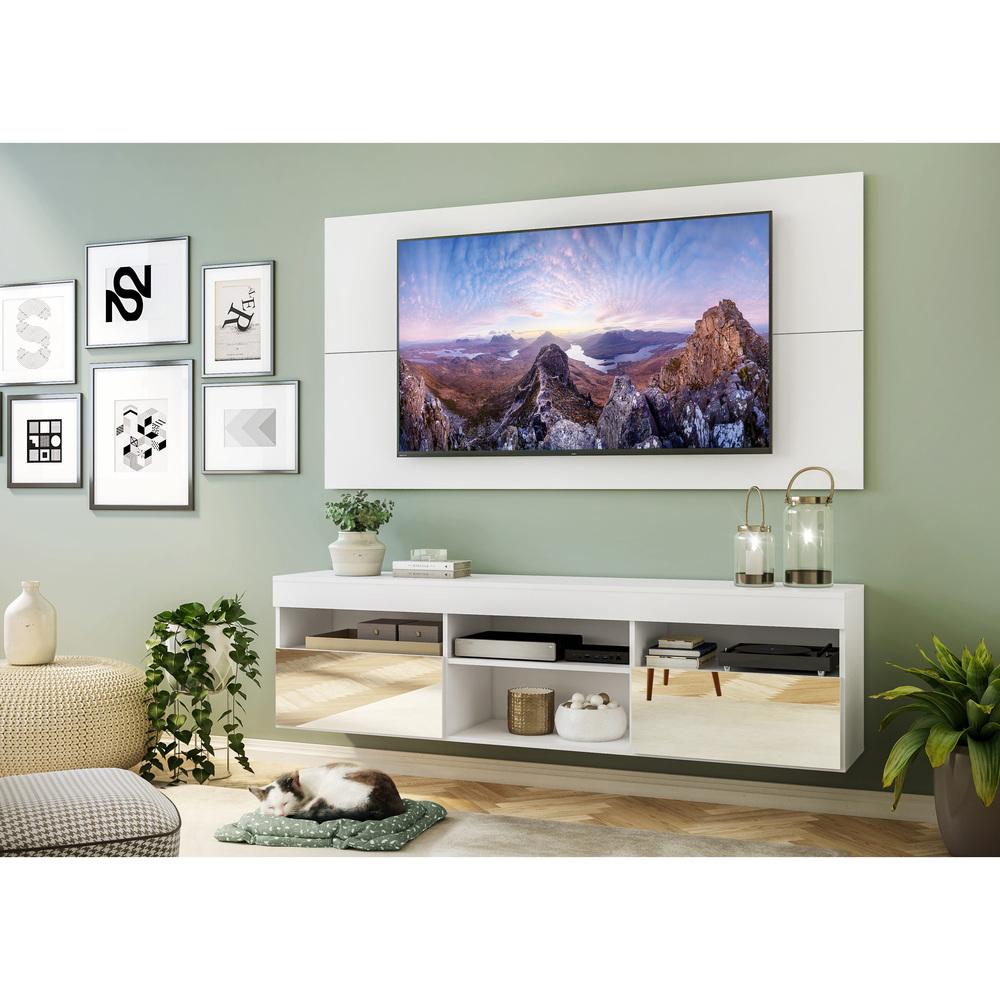 Rack Suspenso com Espelho, Painel e Suporte TV 65" com 2 Portas Londres Multimóveis Branco