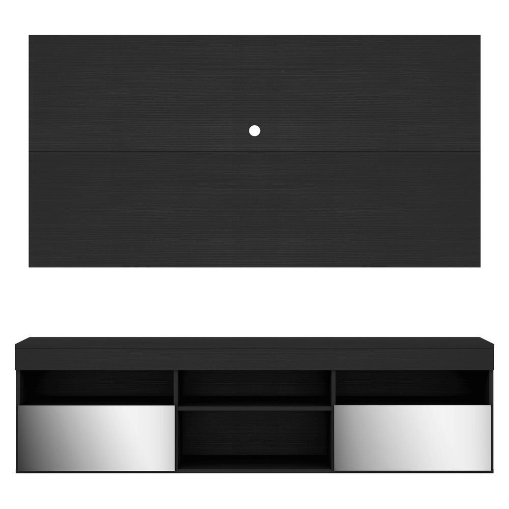 Rack Suspenso com Espelho, Painel e Suporte TV 65" com 2 Portas Londres Multimóveis Preto