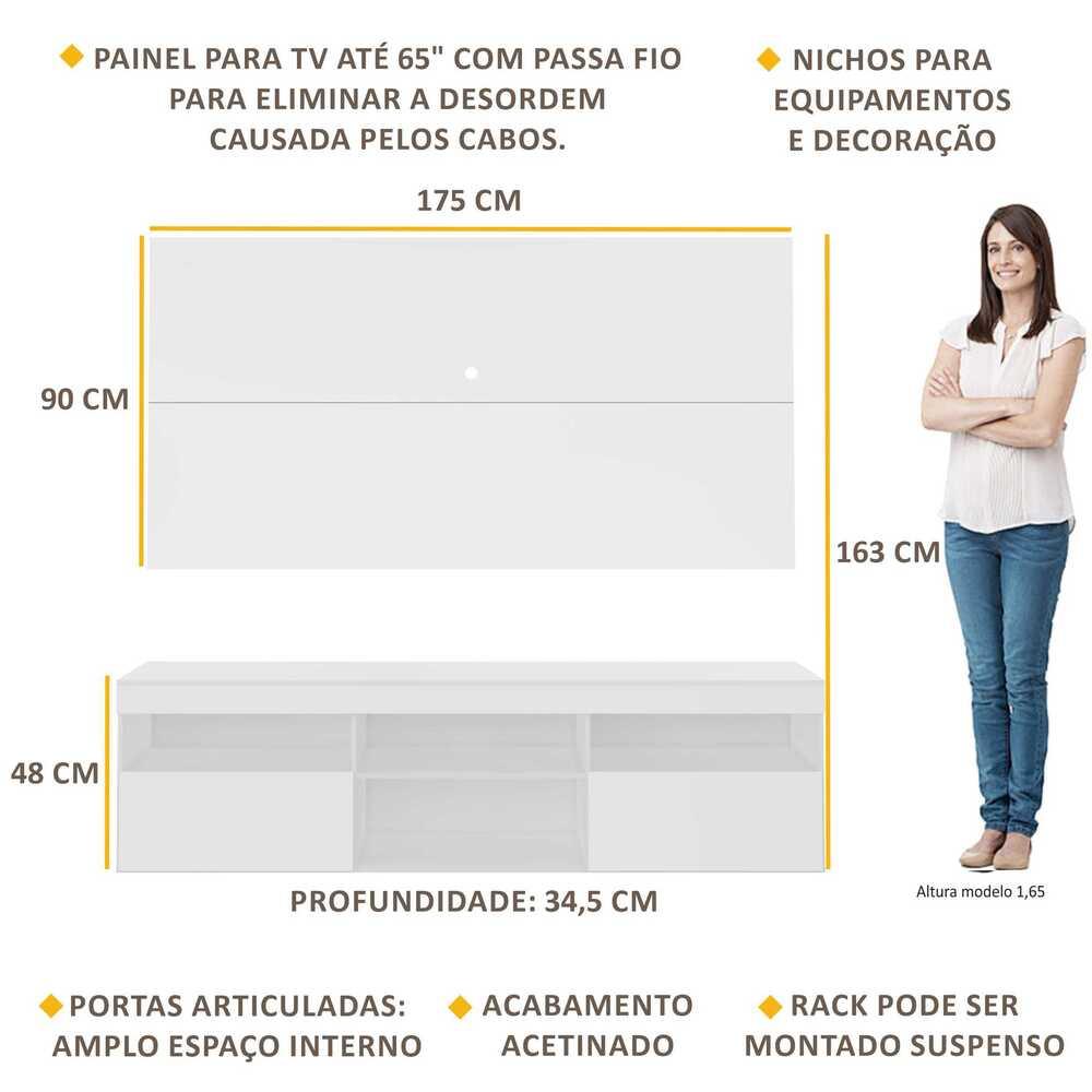 Rack Suspenso com Painel para TV até 65" Multimóveis Flórida FG3299 Branco
