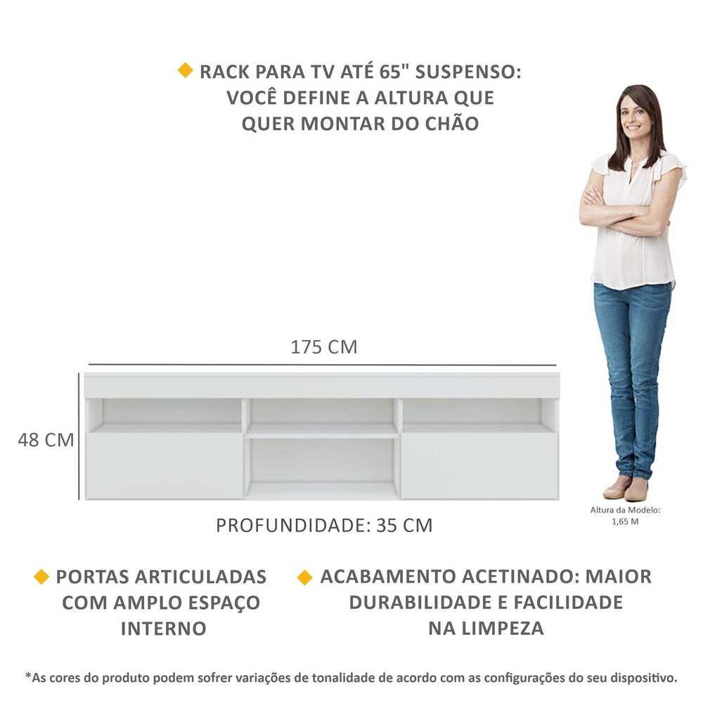 Rack Suspenso para Tv até 65" Multimóveis Paris FG3326 com 2 Portas Branco