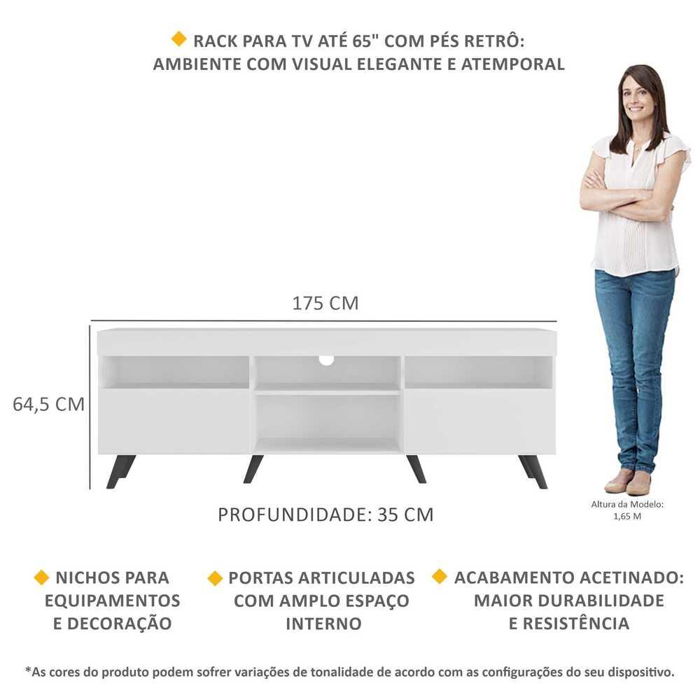 Rack TV 65" Retrô e 2 Portas Espanha Multimóveis MP3327 Branco/Preto