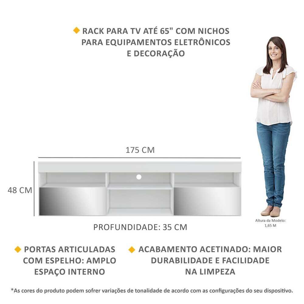 Rack TV 65" com Espelho e 2 Portas Paris Multimóveis Branco