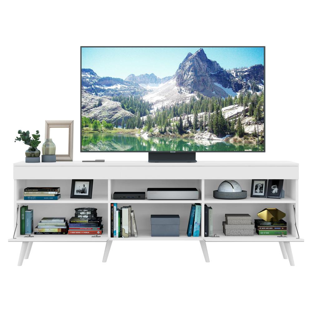 Rack TV 65" com Espelho, Pés Retrô e 2 Portas Paris Multimóveis Branco