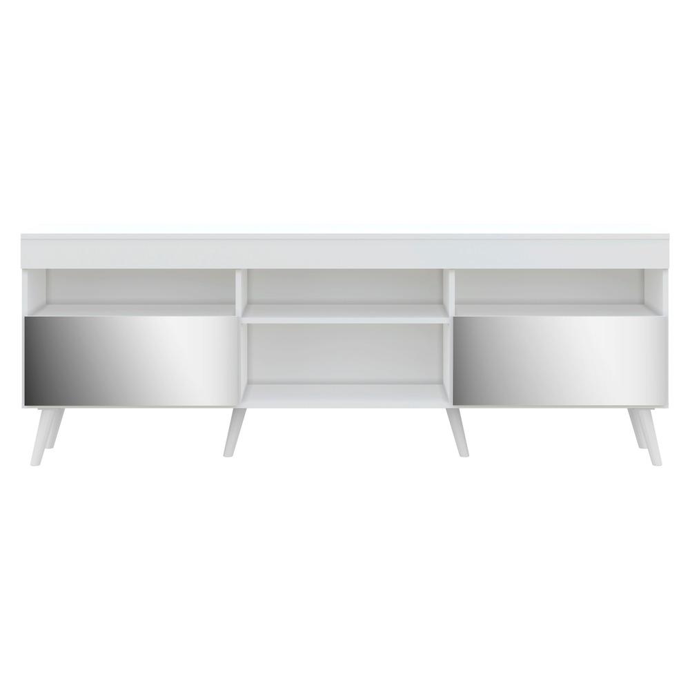 Rack TV 65" com Espelho, Pés Retrô e 2 Portas Paris Multimóveis Branco