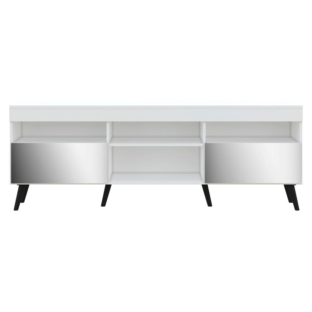 Rack TV 65" com Espelho, Pés Retrô e 2 Portas Paris Multimóveis Branco/Preto
