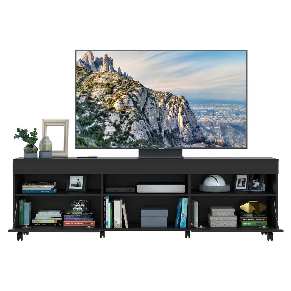 Rack TV 65" com Espelho, Rodízios e 2 Portas Paris Multimóveis Preto