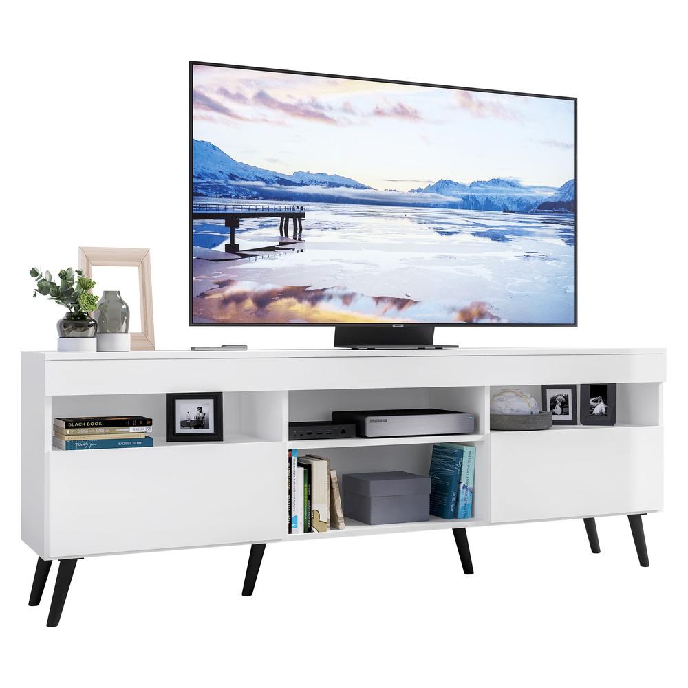 Rack TV 65" com Pés Retrô e 2 Portas Paris Multimóveis Branco/Preto