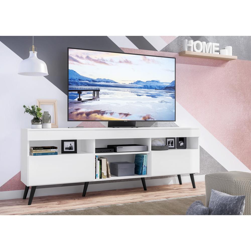 Rack TV 65" com Pés Retrô e 2 Portas Paris Multimóveis Branco/Preto