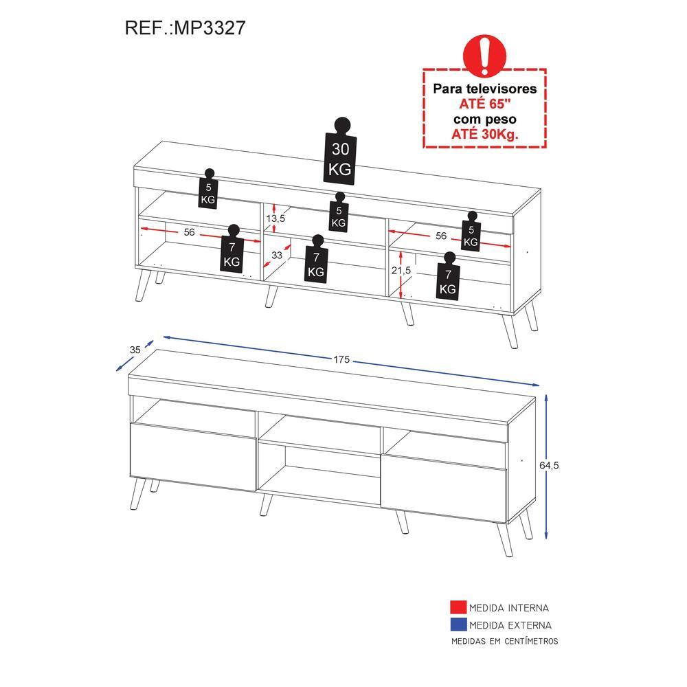 Rack TV 65" com Pés Retrô e 2 Portas Paris Multimóveis Preto/Branco