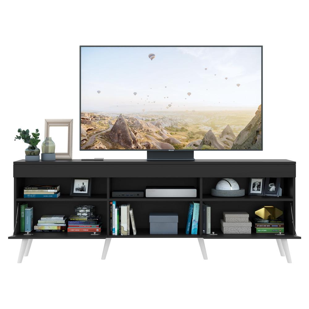 Rack TV 65" com Pés Retrô e 2 Portas Paris Multimóveis Preto/Branco