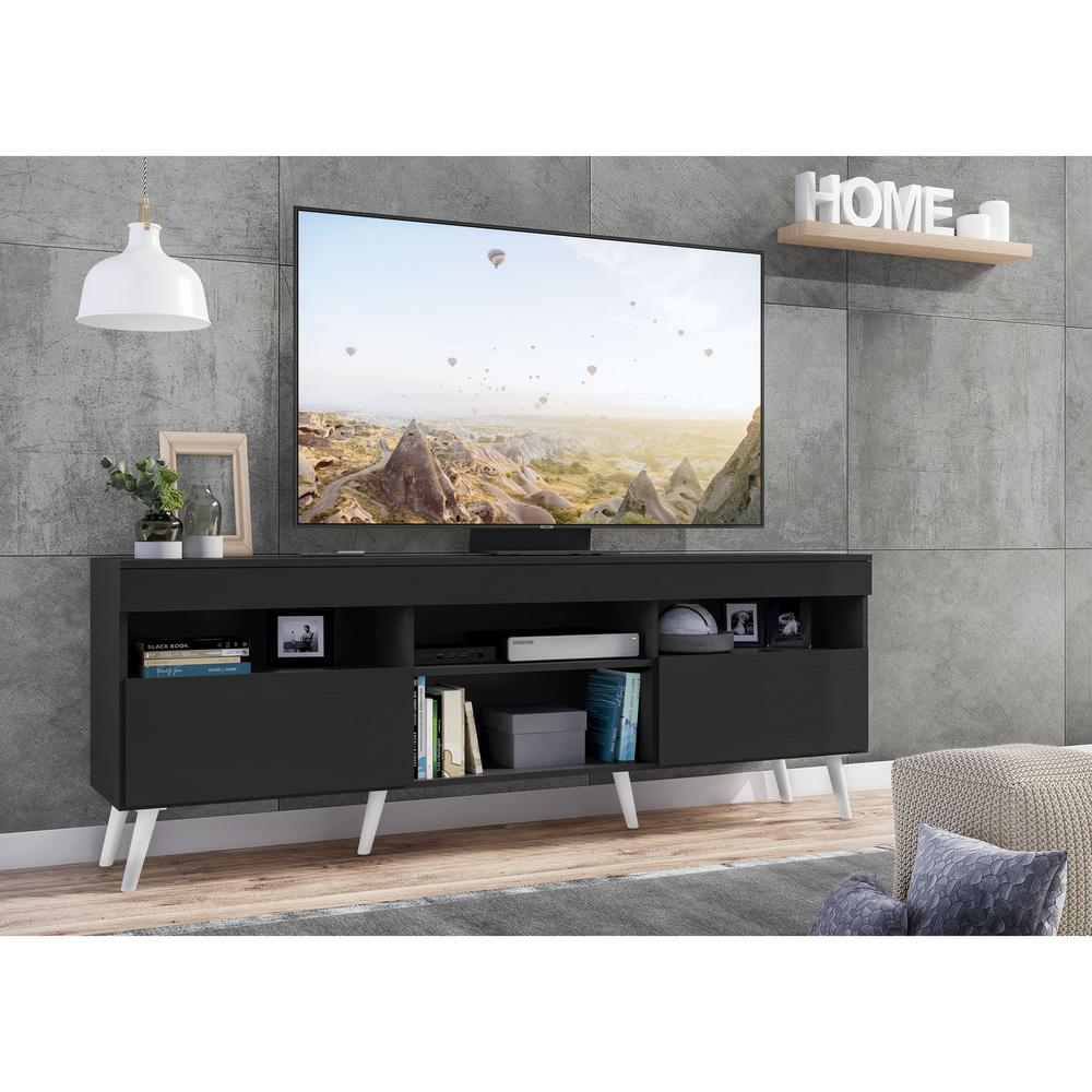 Rack TV 65" com Pés Retrô e 2 Portas Paris Multimóveis Preto/Branco