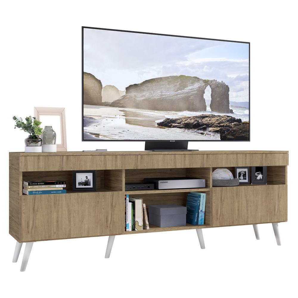 Rack TV 65" com Pés Retrô e 2 Portas Paris Multimóveis Rustic/Branco