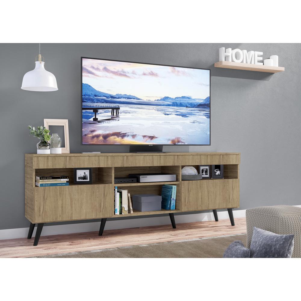 Rack TV 65" com Pés Retrô e 2 Portas Paris Multimóveis Rustic/Preto