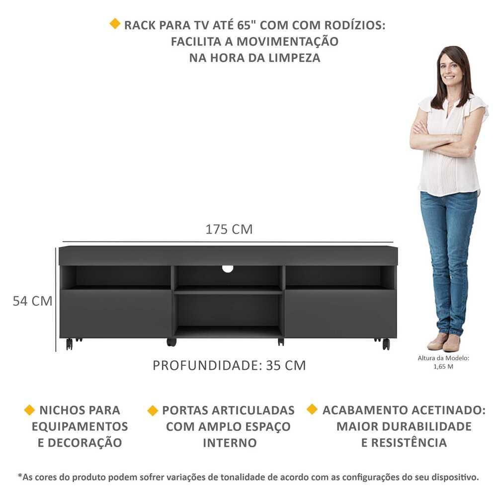 Rack TV 65" com Rodízios e 2 Portas Espanha Multimóveis MP3325 Preto