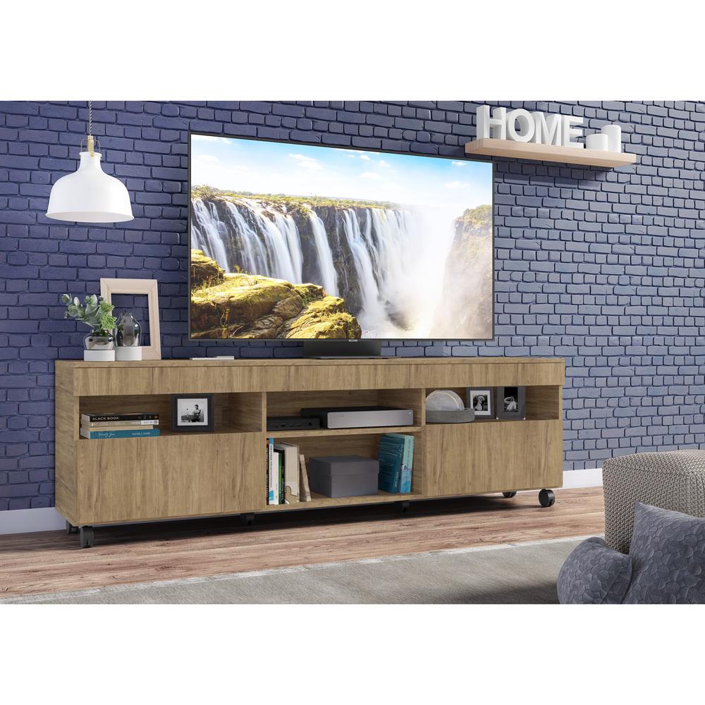 Rack TV 65" com Rodízios e 2 Portas Paris Multimóveis Rustic
