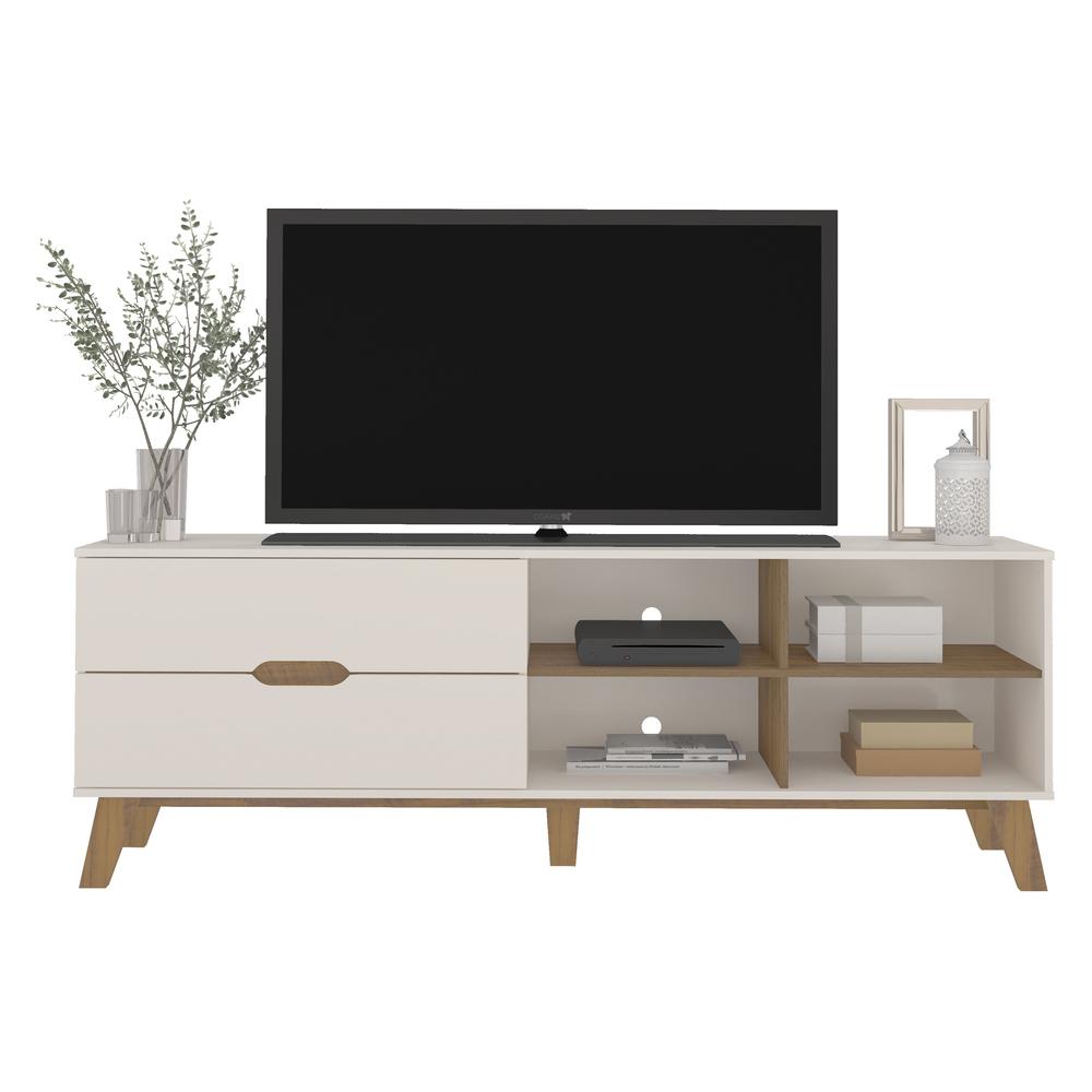 Rack TV 75" 2 Gavetas e Nichos Multimóveis CR45178 Off White/Pinho