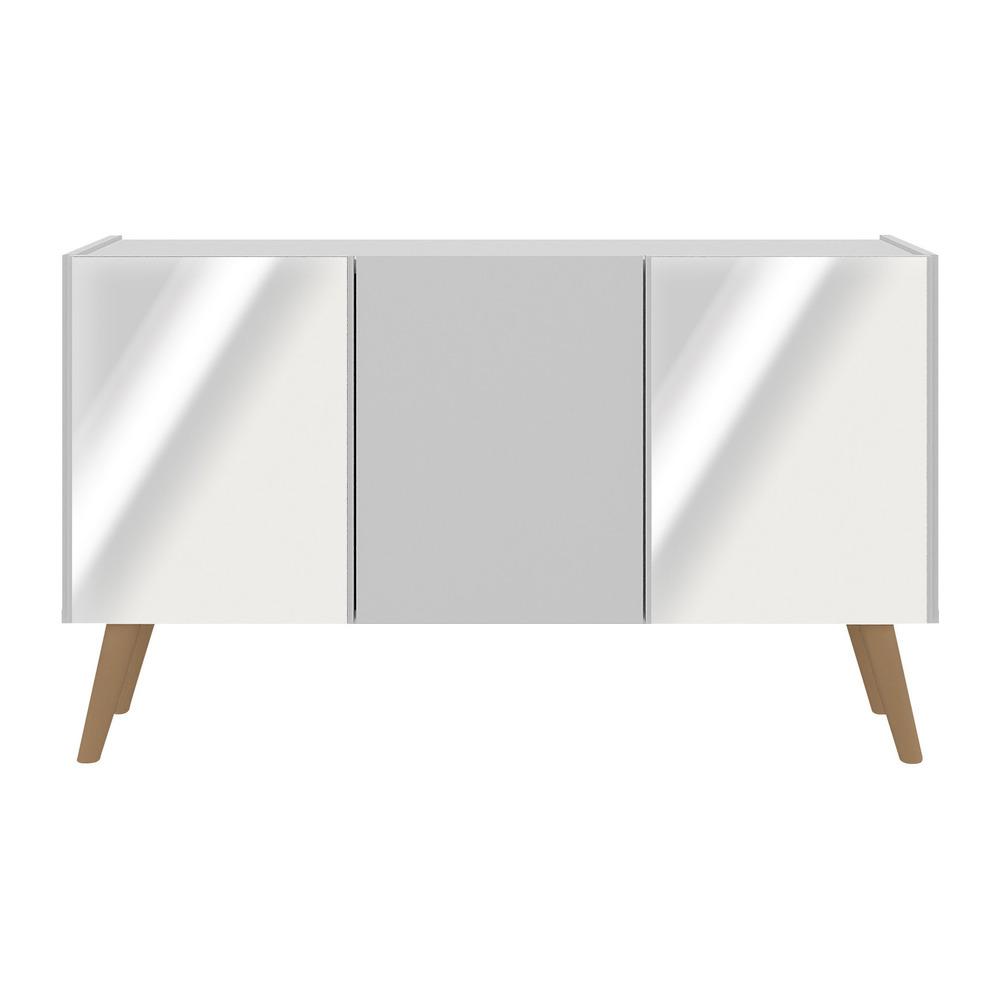 Rack TV até 32 Polegadas 3 Portas Retrô com Espelhos Multimóveis MP1078 Branco/Natural