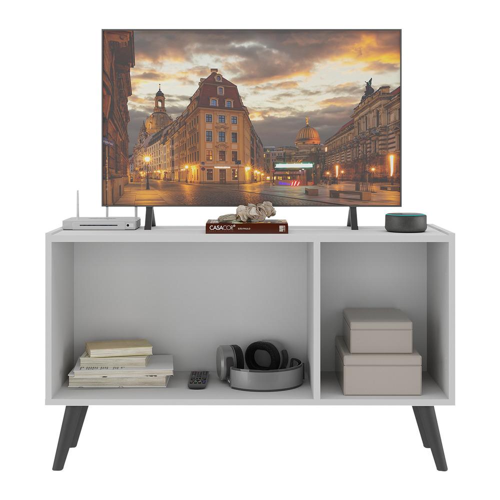 Rack TV até 32 Polegadas 3 Portas Retrô com Espelhos Multimóveis MP1078 Branco/Preto