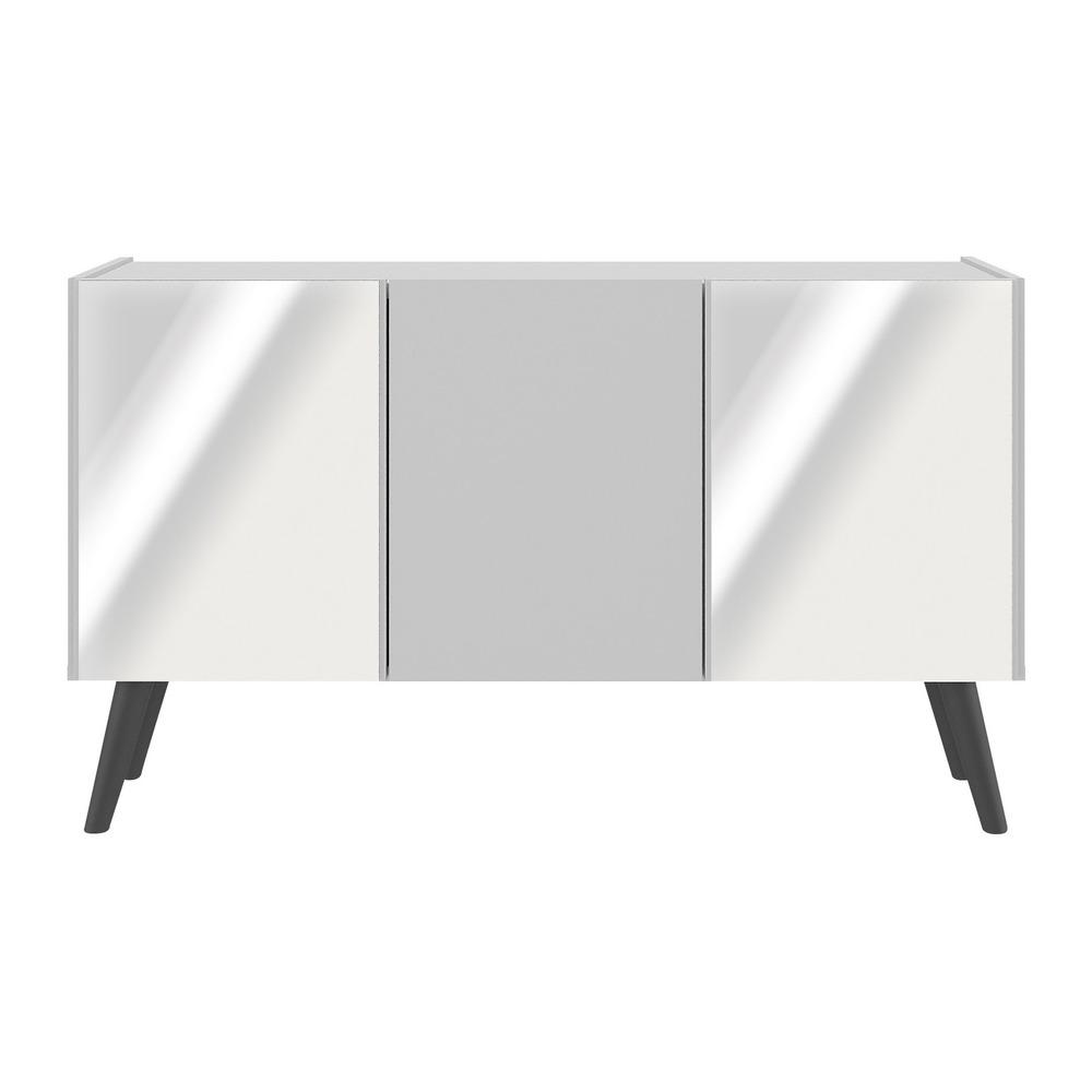 Rack TV até 32 Polegadas 3 Portas Retrô com Espelhos Multimóveis MP1078 Branco/Preto