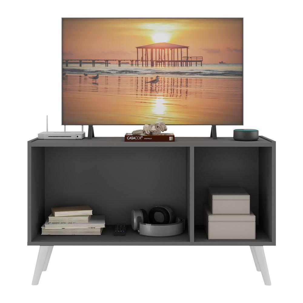 Rack TV até 32 Polegadas 3 Portas Retrô com Espelhos Multimóveis MP1078 Grafite/Branco