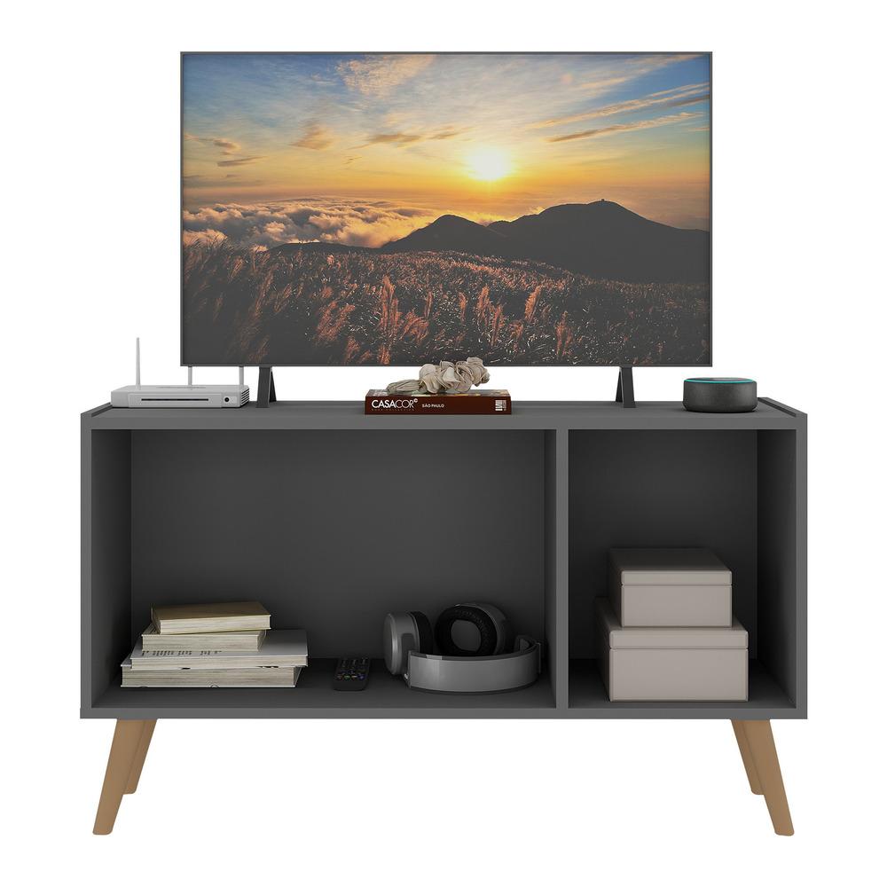 Rack TV até 32 Polegadas 3 Portas Retrô com Espelhos Multimóveis MP1078 Grafite/Natural