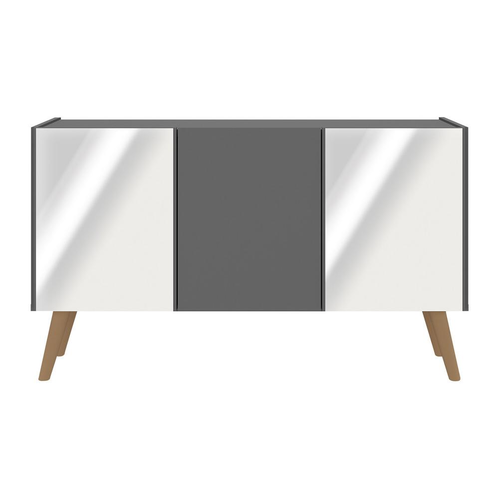 Rack TV até 32 Polegadas 3 Portas Retrô com Espelhos Multimóveis MP1078 Grafite/Natural