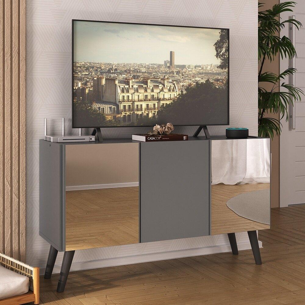 Rack TV até 32 Polegadas 3 Portas Retrô com Espelhos Multimóveis MP1078 Grafite/Preto