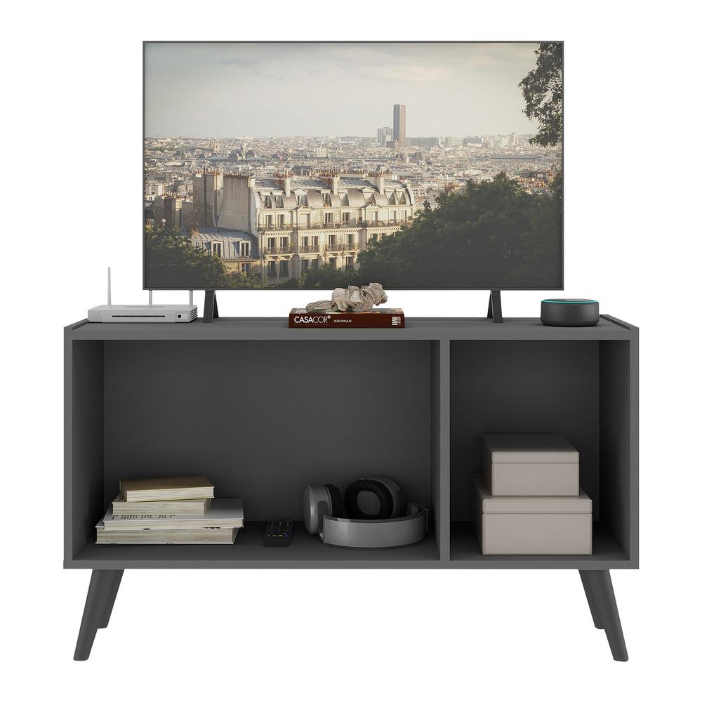Rack TV até 32 Polegadas 3 Portas Retrô com Espelhos Multimóveis MP1078 Grafite/Preto