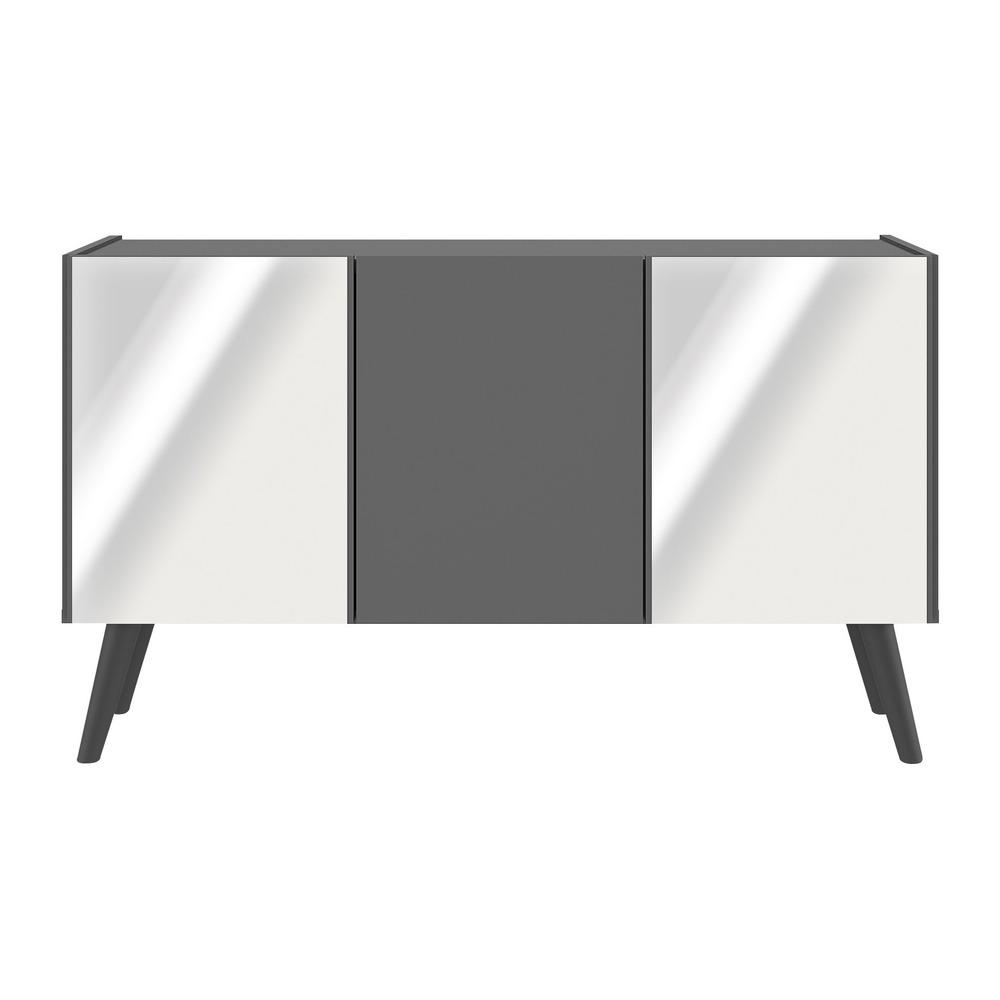 Rack TV até 32 Polegadas 3 Portas Retrô com Espelhos Multimóveis MP1078 Grafite/Preto
