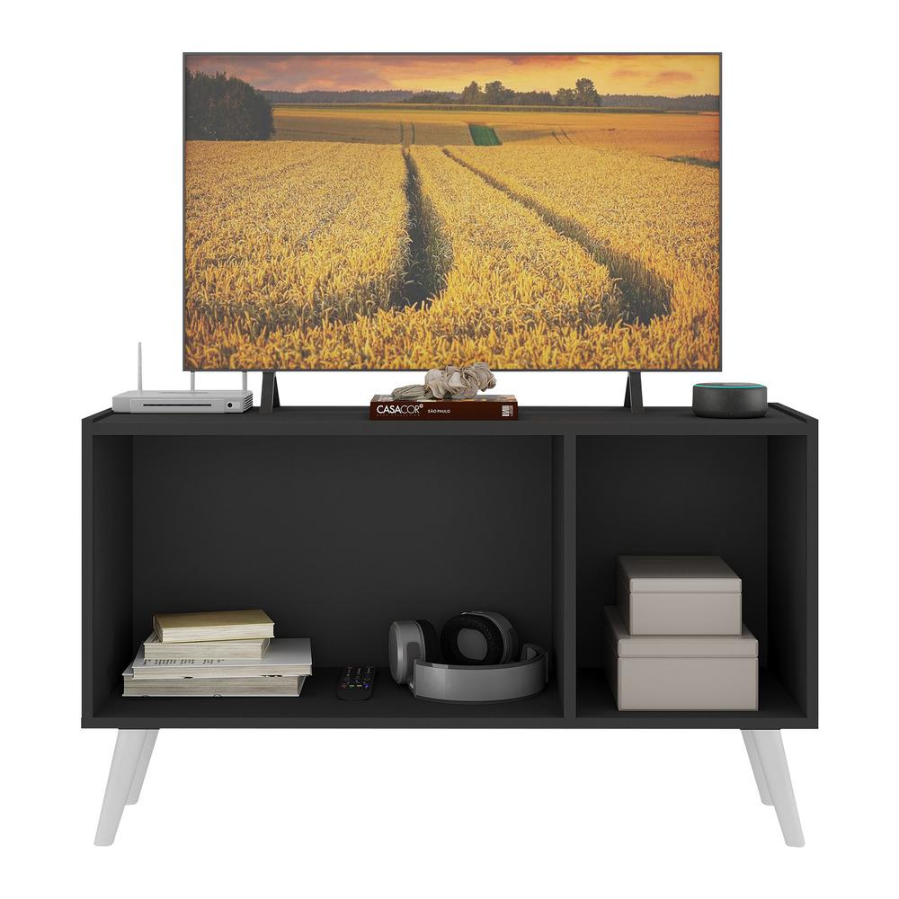 Rack TV até 32 Polegadas 3 Portas Retrô com Espelhos Multimóveis MP1078 Preto/Branco