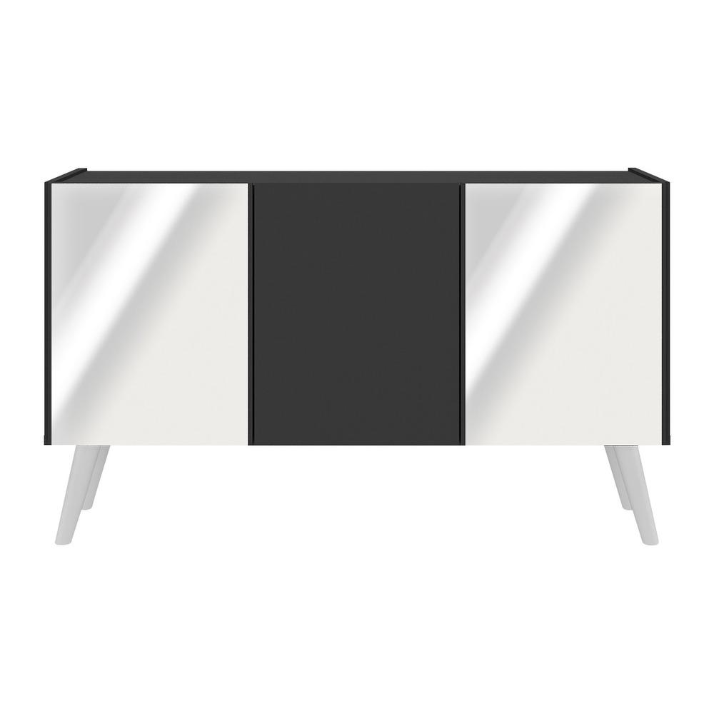 Rack TV até 32 Polegadas 3 Portas Retrô com Espelhos Multimóveis MP1078 Preto/Branco