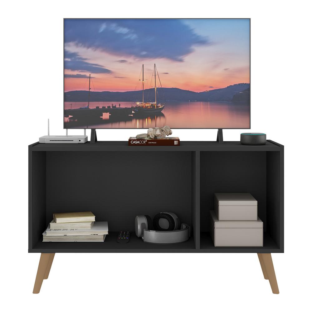 Rack TV até 32 Polegadas 3 Portas Retrô com Espelhos Multimóveis MP1078 Preto/Natural