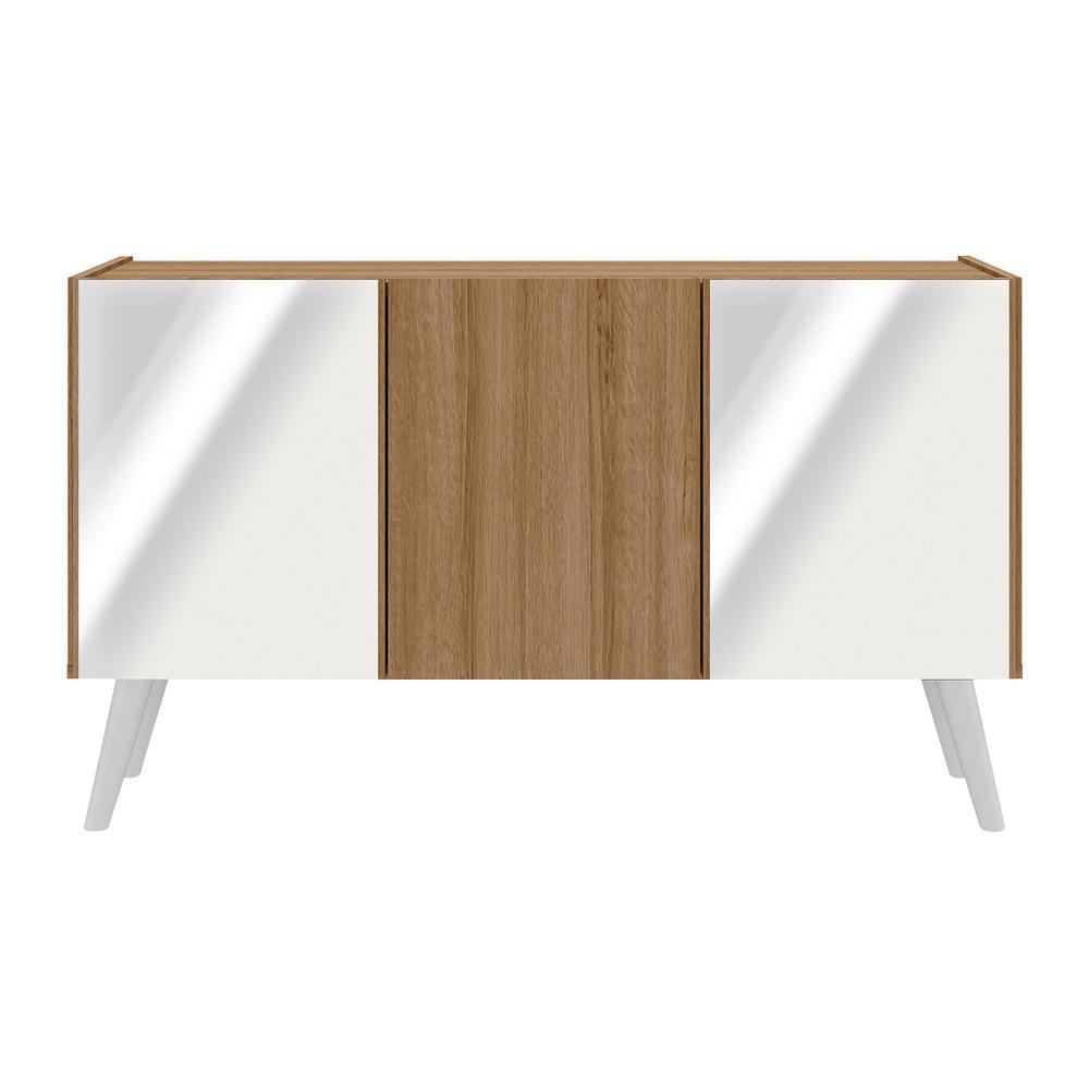 Rack TV até 32 Polegadas 3 Portas Retrô com Espelhos Multimóveis MP1078 Rustic/Branco