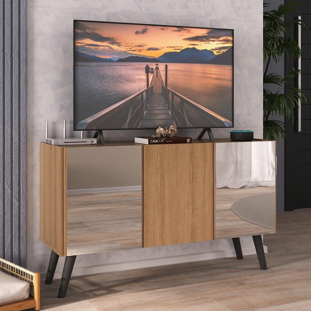 Rack TV até 32 Polegadas 3 Portas Retrô com Espelhos Multimóveis MP1078 Rustic/Preto